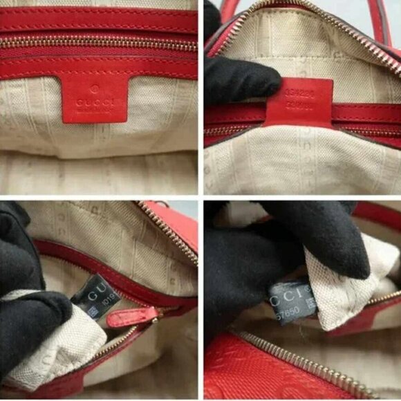 100% Authentic GUCCI GG Red Leather Satchel - Picture 14 of 15